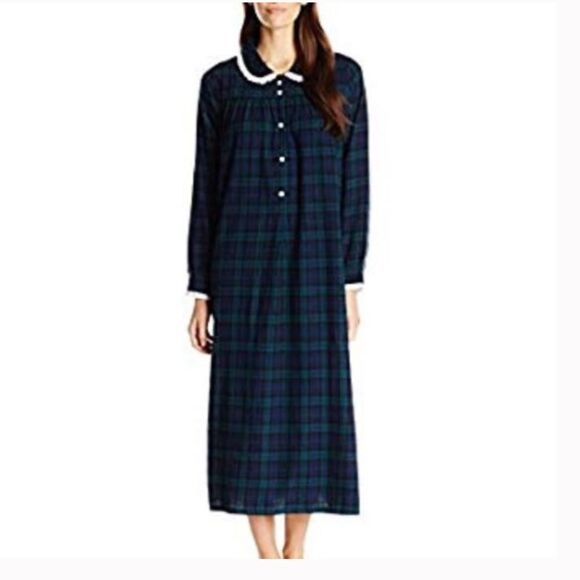 Lanz Of Salzburg Other - Lanz of Salzburg Plaid Flannel Long Nightgown Size Medium Green Navy Blue